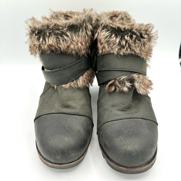 SOREL Joan Of Arctic Faux Fur Trim Wrap Strappy Wedge Convertible boots leather - Picture 2 of 11